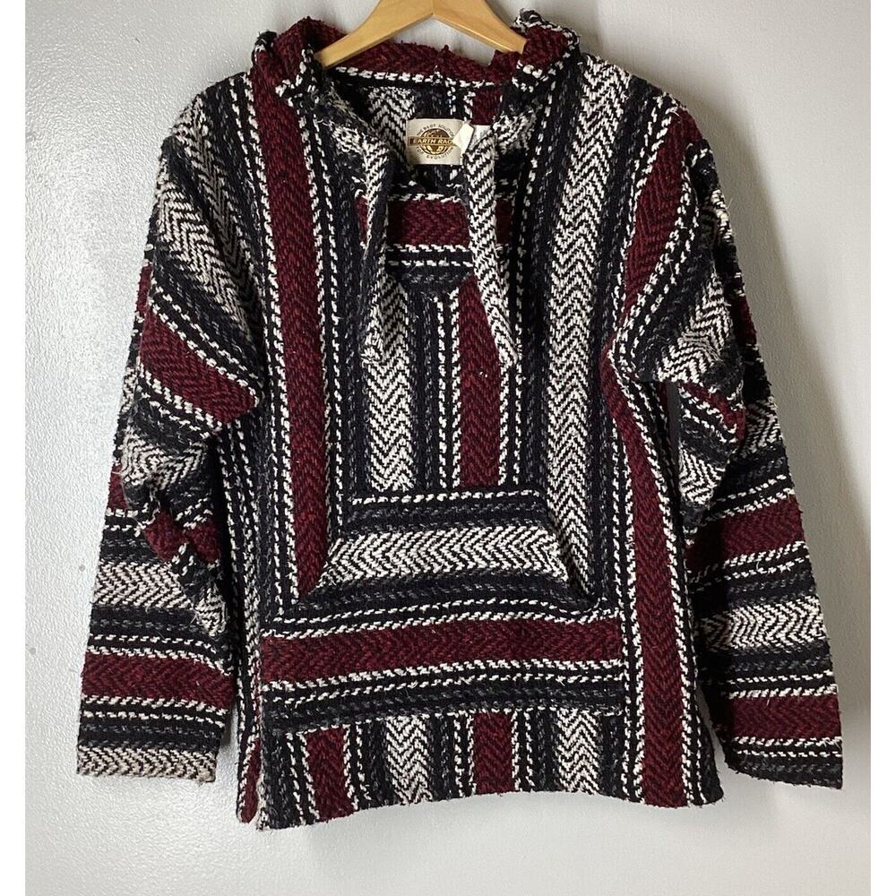 Earth Ragz Multi-Color Thick Hoodie Surf Poncho Hippie Mexican Sweater M Read